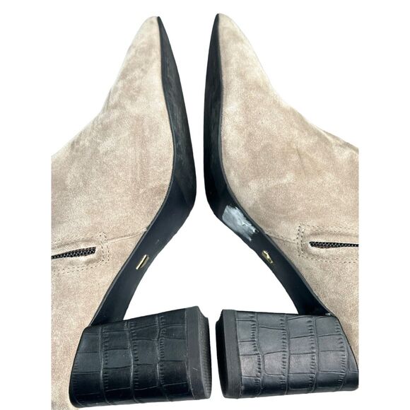 Shoes Of Prey Booties Womens 7 Tan Suede Leather Heeled Ankle Boots Pointed Toe - Picture 5 of 14